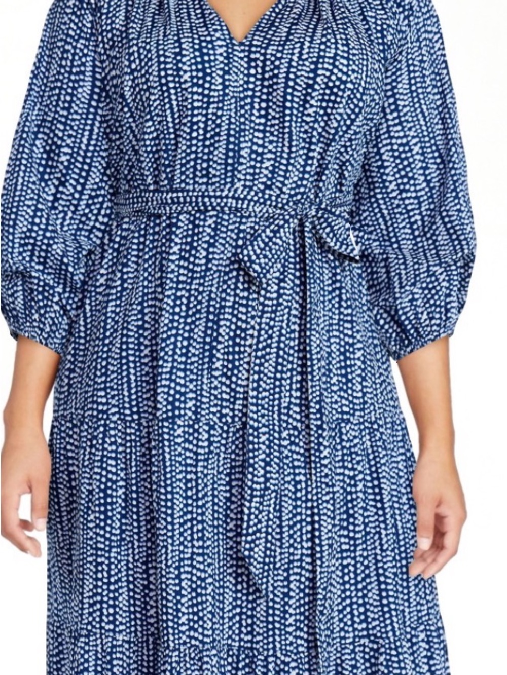 Terra & Sky Navy and White Printed V-Neck Tie-Waist Maxi Dress
